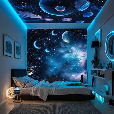 Proyector de Luz Nocturna LED Galaxia 1pc - Diseño Cósmico de Estrellas y Planetas, Lámpara de Ambiente con Alimentación USB para Dormitorio, Sala de Estar o Decoración de Salón de Juegos, Temática Fantasía Moderna, Brillo Ajustable, Control Remoto Inclu