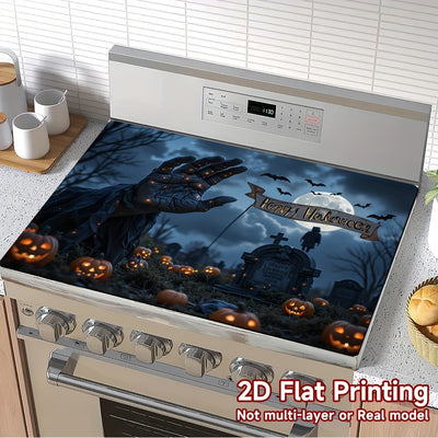 1pc Protector de Estufa para Halloween - Escena Espeluznante con Calabazas, Alfombrilla Antideslizante para Cocinas a Gas/Inducción, Lavadoras y Secadoras - Decoración Fácil de Limpiar (1 pieza), Accesorio Festivo, Diseño Plano 2D, Cubierta para Encimera