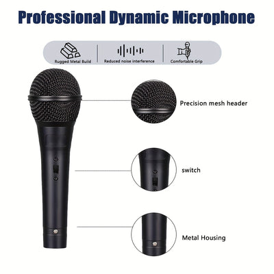 Micrófono de Karaoke Dinámico con Cable, Micrófono Metálico Portátil, , Conector de 6.35mm, Calidad de Sonido Clara, Agarre Cómodo, Ideal para Karaoke, Discursos, Cantos, Reuniones, Transmisiones en Vivo, etc