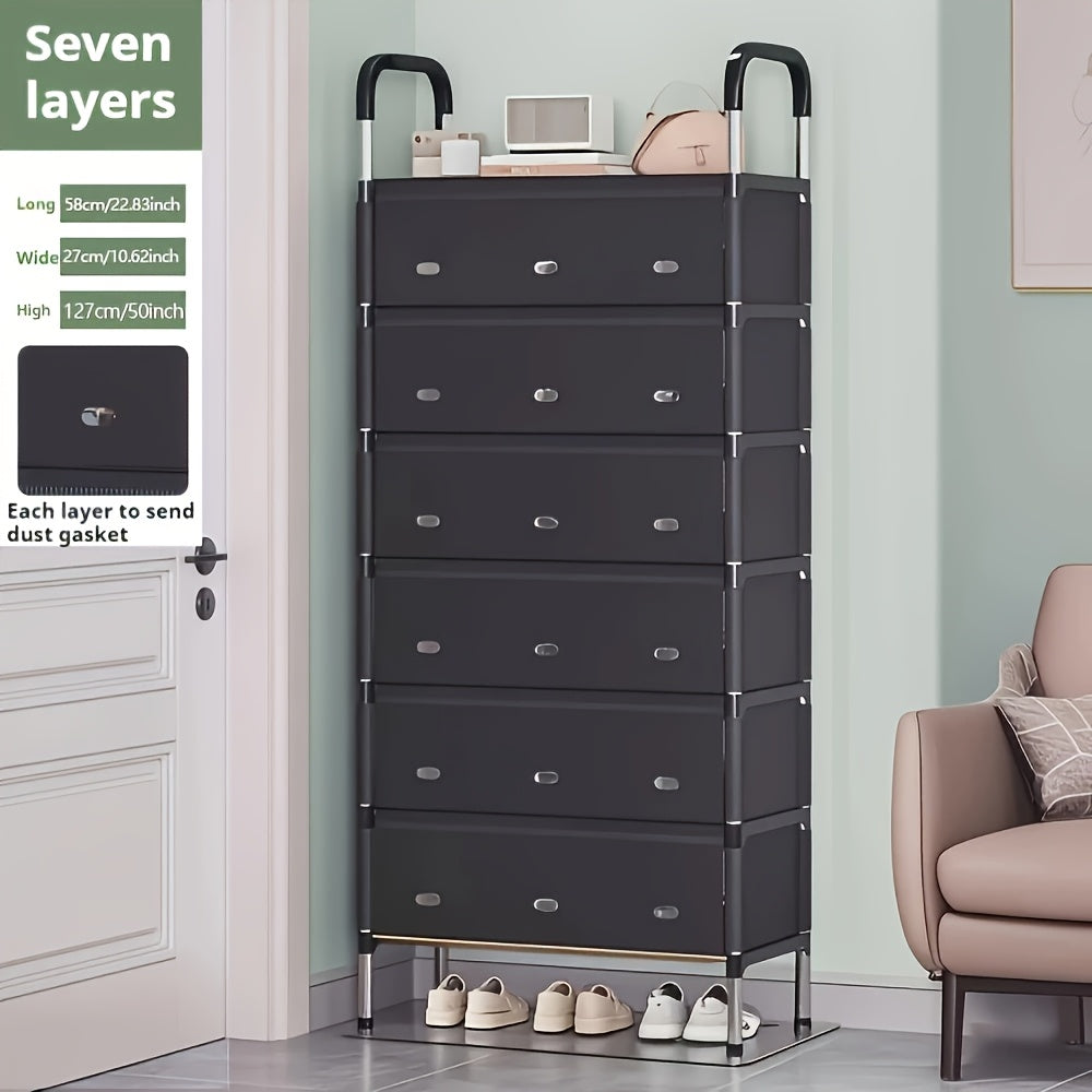 Estante de zapatos de 7 niveles, capacidad para 18-21 pares, estructura metálica a prueba de polvo con material PP, almacenamiento que ahorra espacio para el hogar, dormitorio y pasillo, uso interior, ensamblado, organizador de almacenamiento de zapatos