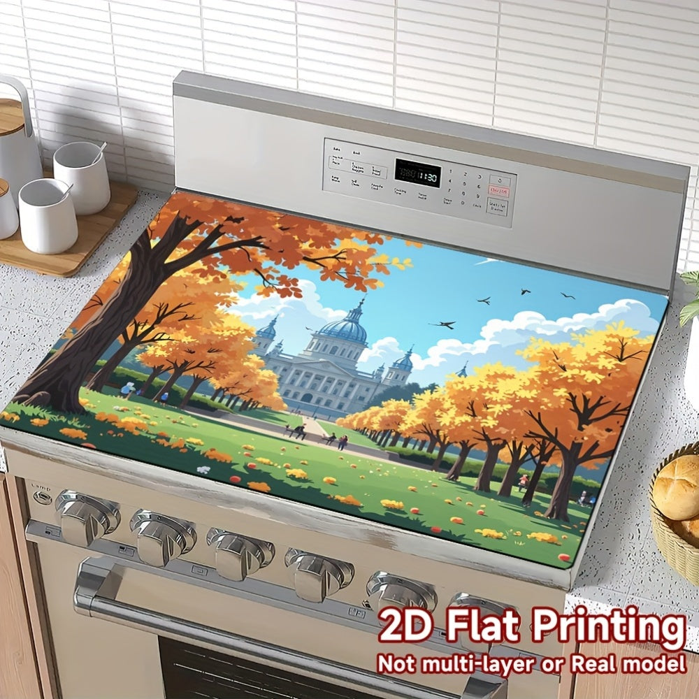 2D Plano, 1 Pieza Escena De Parque De Otoño 2D Plano Impresión Cubierta De Horno Protector - Hojas De Otoño Vibrantes Y Diseño De Cúpula, 100% Poliéster, Adecuado Para Estufas, Hornos, Lavadoras, Secadoras, Decoración De Cocina, Decoración De Cubierta De