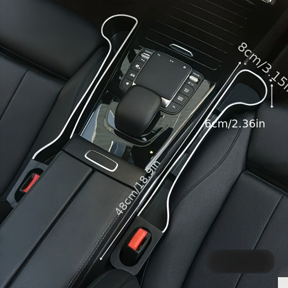 Pack de 2 Organizadores para Espacios del Asiento del Coche - Caja de Almacenamiento Multifuncional con Portavasos, Ranuras para Teléfono y Bolígrafos, Diseño Ergonómico en Plástico Duradero para el Frente