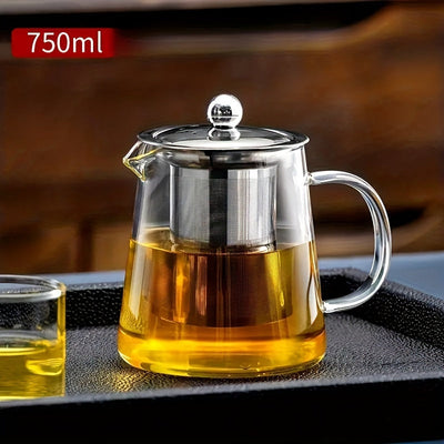 Tetera de Vidrio Grueso Premium con Infusor de Acero Inoxidable - Resistente al Calor, Apta para Lavavajillas para Café, Té en Flor y Hojas Sueltas
