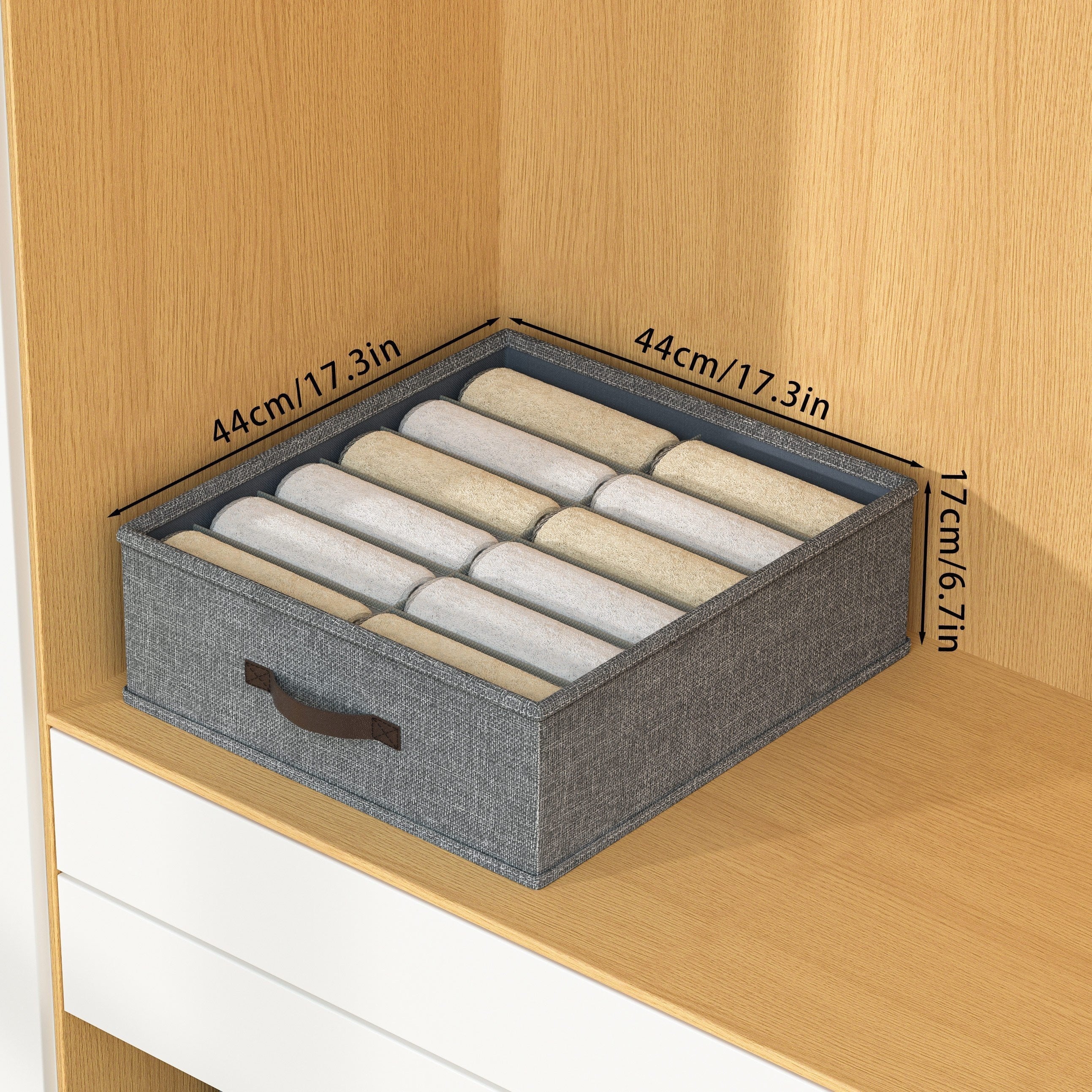 Caja de almacenamiento estilo cajón de tela minimalista, 1 unidad, color beige y gris claro, plegable, sin estampado, lavado a mano o limpieza en seco profesional