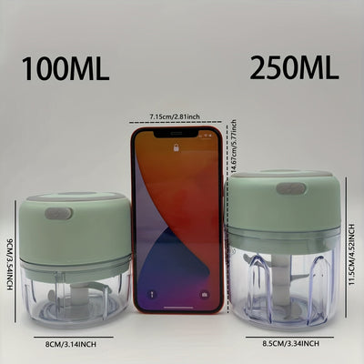 Procesador de Alimentos Inalámbrico Recargable Mini 250ml con Cuchilla de Acero Inoxidable - Picadora Eléctrica USB Portátil 1200 RPM para Ajo, Verduras, Frutos Secos, Especias, Chile y Carne - Diseño Compacto y Ligero para Cocina en Casa y Uso Exterior,
