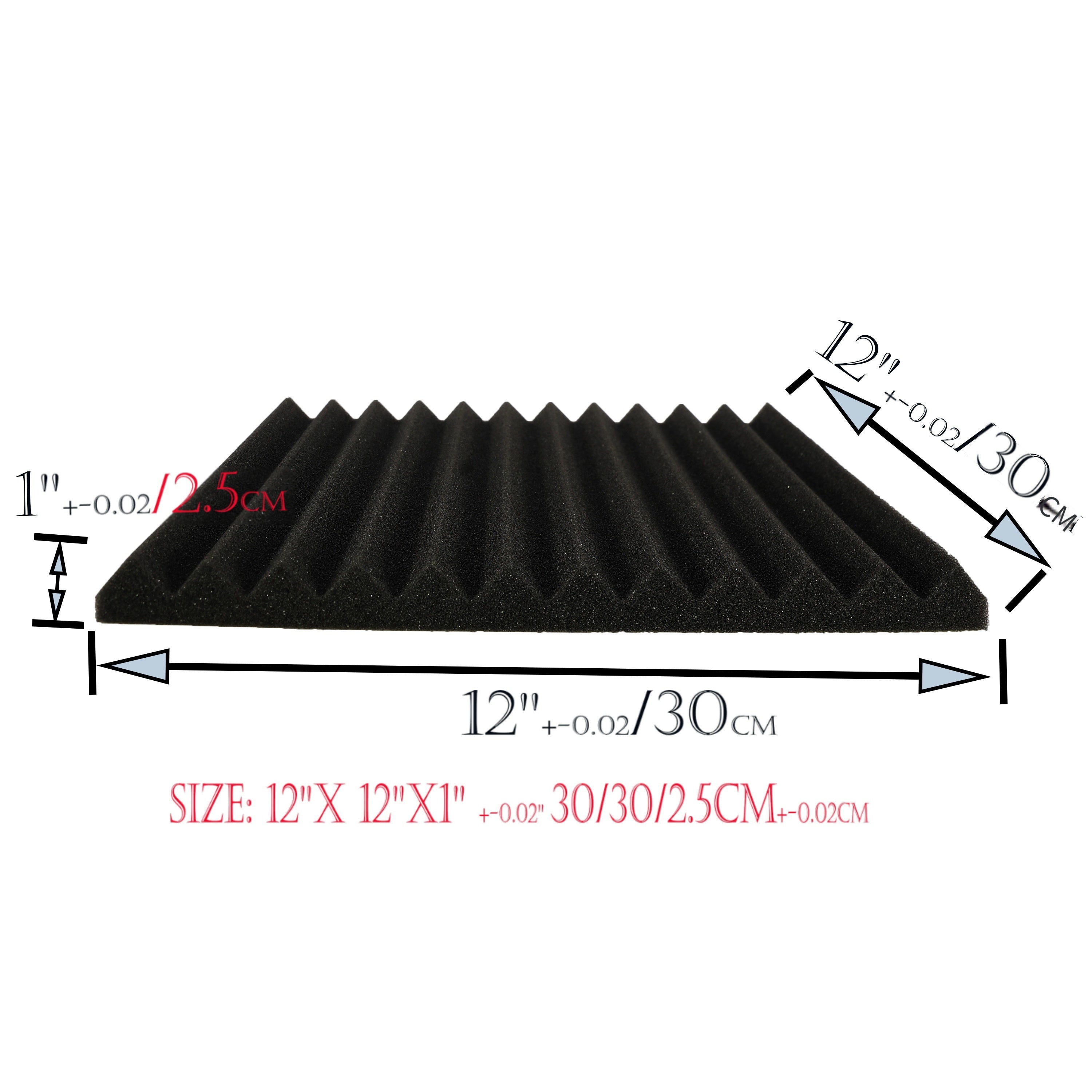 50 piezas de Paneles Cuña de Espuma Acústica VIBuilt - 30cm x 30cm x 2.5cm, Negros y Rojos para Estudio, Paneles Insonorizantes para Grabación, Instrumentos y Reducción de Ruido, Instalación Fácil, Diseño Modular