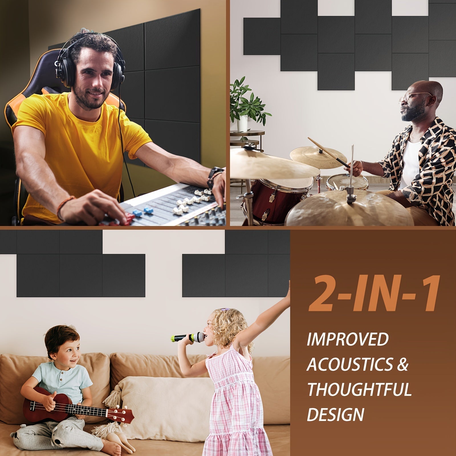 28 piezas de paneles de espuma acústica AUSLET, baldosas de insonorización autoadhesivas, espuma de reducción de ruido de alta densidad, 30,48x30,48 cm, material de poliéster duradero, para estudio, sala de conferencias, estudio de grabación, transmisión