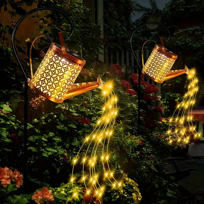 Regadera de Luz Solar para Exteriores - Arte de Jardín con Cielo Estrellado y LED Blancos Cálidos, Marco Metálico Alimentado por Energía Solar para Navidad, Bodas, Terrazas y Patios, Decoración de Fiestas | Regadora Decorativa | Construcción Duradera en