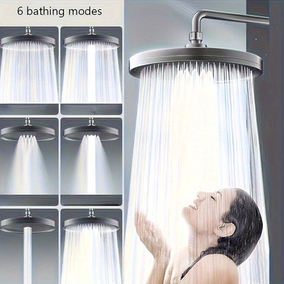 Rociador de Ducha Montado en Pared con 6 Modos de Chorro Mejorado - Diseño Redondo Moderno en ABS, Sin Necesidad de Electricidad para Hogar y Baño