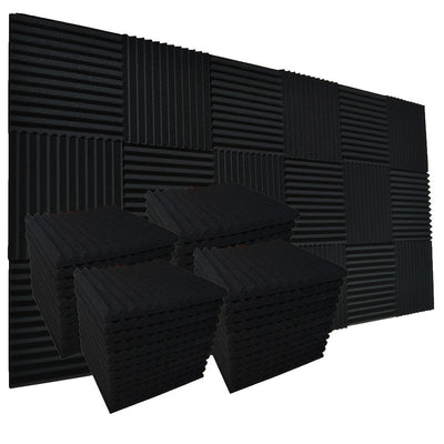 52 piezas de paneles de espuma acústica negra SMOLL, 12"x12"x1" cuña, insonorización para estudio, piano, sala de música, KTV, reducción de eco, absorción de ondas sonoras de frecuencia media-alta, cinta adhesiva nano incluida.
