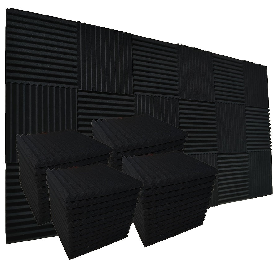 52 piezas de paneles de espuma acústica negra SMOLL, 12"x12"x1" cuña, insonorización para estudio, piano, sala de música, KTV, reducción de eco, absorción de ondas sonoras de frecuencia media-alta, cinta adhesiva nano incluida.
