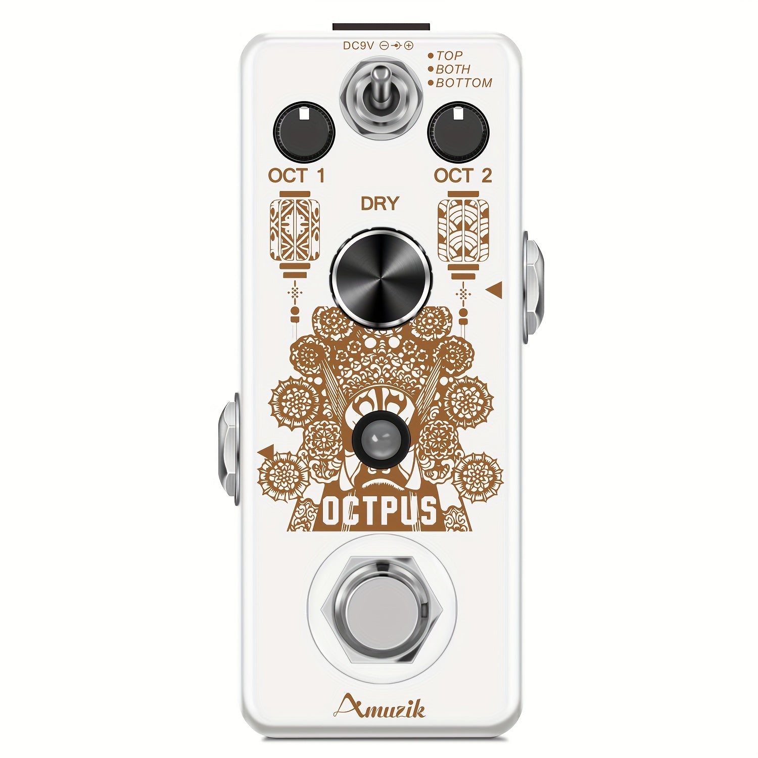 Pedal de guitarra Amuzik Octave - Generador digital de octavas alimentado por USB con bypass verdadero, efectos polifónicos precisos, pedal mini compacto para guitarra eléctrica (blanco)