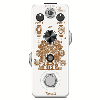 Pedal de guitarra Amuzik Octave - Generador digital de octavas alimentado por USB con bypass verdadero, efectos polifónicos precisos, pedal mini compacto para guitarra eléctrica (blanco)