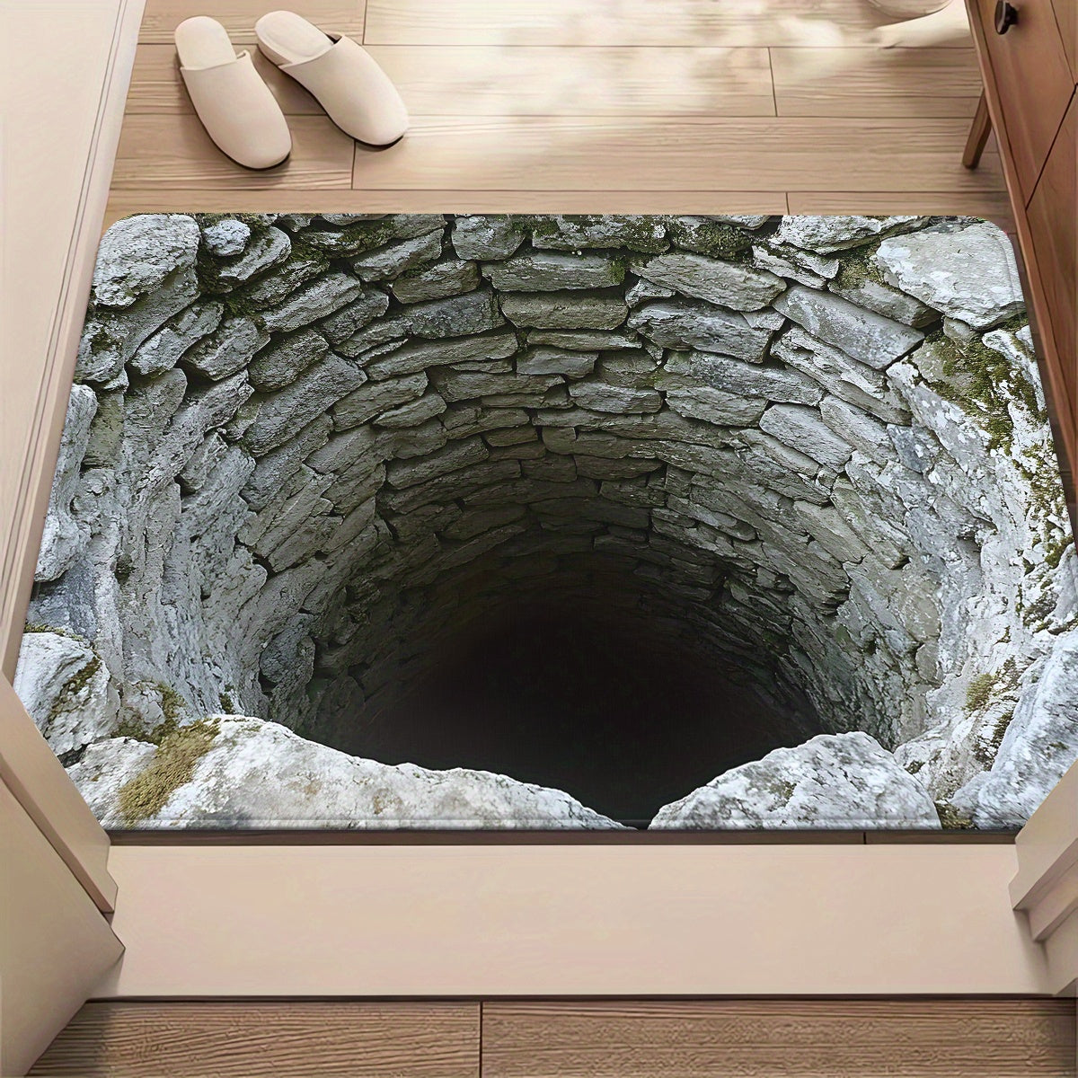 1pc Alfombra Antideslizante con Patrón de Abismo Óptico, Absorbente para Baño, Dormitorio y Entrada de Cocina o Sala, Hecha de Fibra de Poliéster