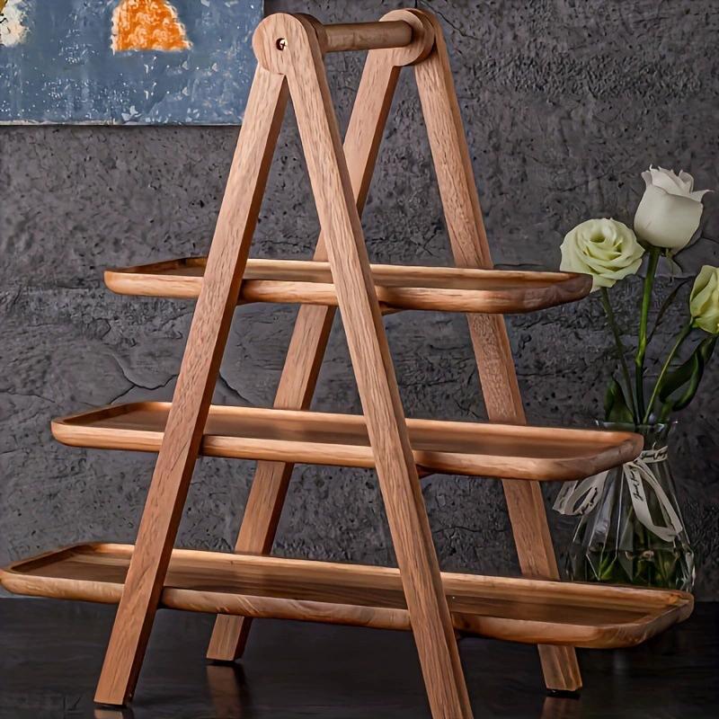 Bandeja de Servir de Madera de Acacia de 3 Niveles - Diseño Elegante en Forma de Escalera, Organizador Duradero para Cocina y Expositor de Buffet para Hogar, Hotel o Restaurante