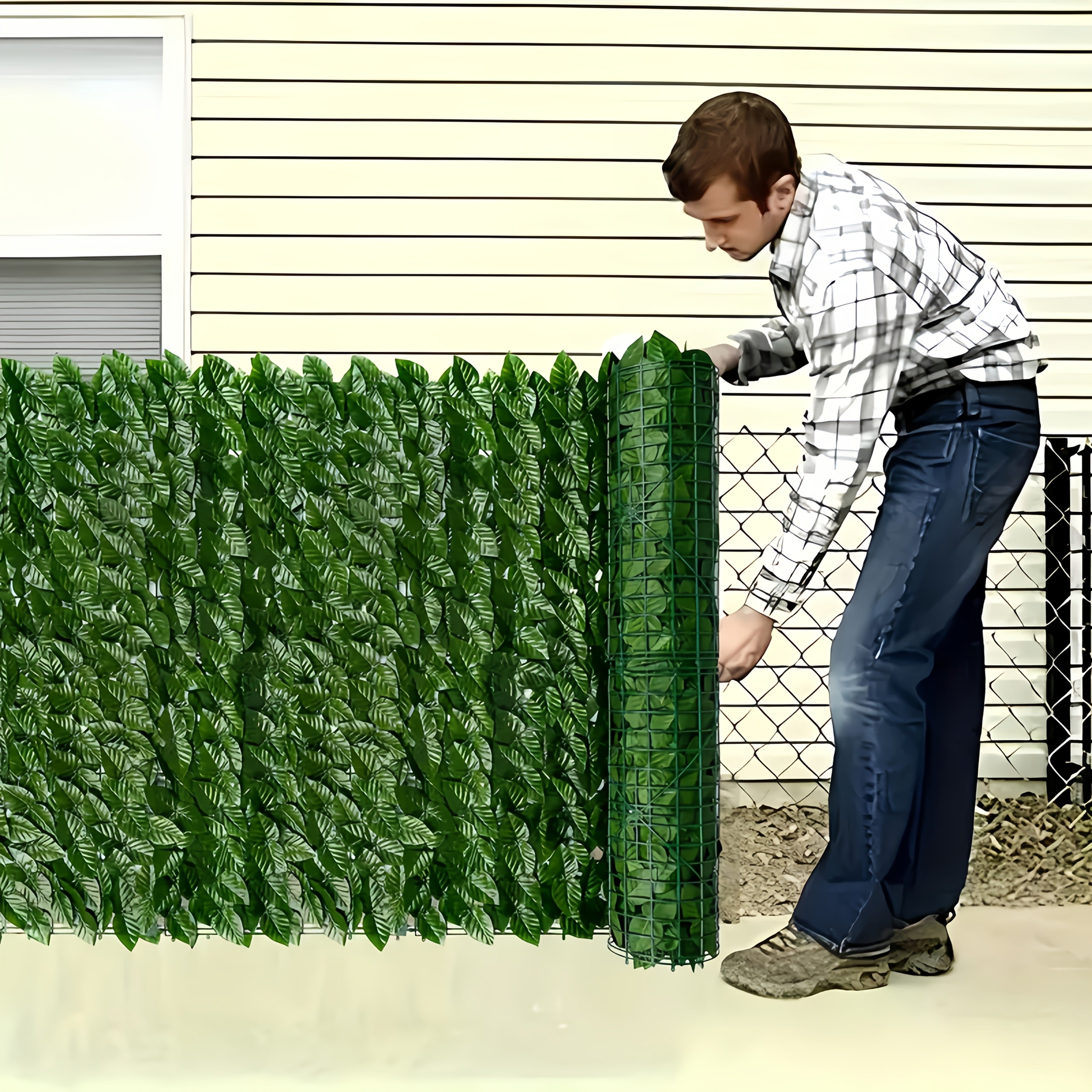 12 paneles premium de hiedra artificial para exteriores, 600 cm x 50 cm o 300 cm x 100 cm, pantalla de privacidad resistente a los rayos UV, decoración de pared verde de plástico duradero para uso en interiores/exteriores, fácil de colgar en patio, jardí