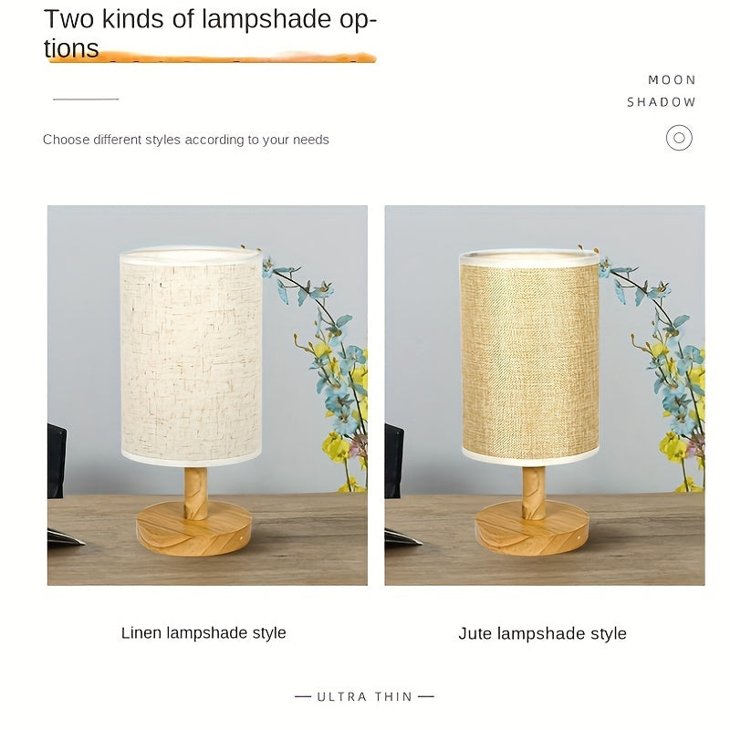 1 Lámpara De Mesita De Noche, Cubierta De Tela, Luz De Noche Pequeña, Decoración Nórdica Moderna Para Dormitorio, Luz De Noche, Luz De Escritorio De Madera Maciza, Alimentada Por USB