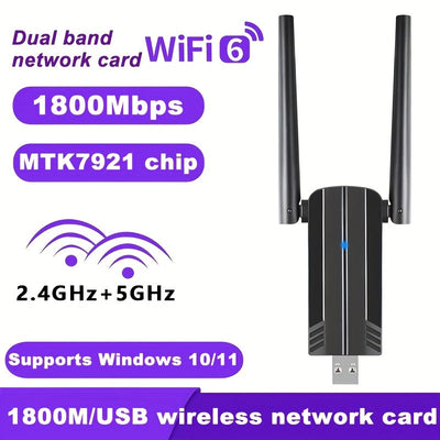 Adaptador de Red sin varillas WiFi6 1x USB 3.0 1800Mbps, Adaptador USB WiFi 802.11ax con Interfaz Super USB 3.0, Antena Externa de Alta Ganancia, Doble Banda 5.8G/2.4G, Receptor/Transmisor, Compatible Solo con Windows 10/11