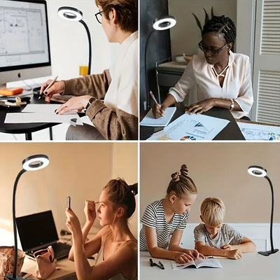 Linterna LED Recargable USB con Cuello Flexible 360°, Control de Atenuación Multinivel y Botón Ojo-Cuidado para Videoconferencias, Luz de Escritorio Ahorradora de Espacio para Lectura y Oficina, Luz de Cultivo para Plantas en Interiores