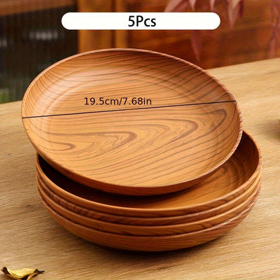 Juego de 5 o 10 platos de plástico grueso con diseño de veta de madera, platos para ensalada, pan, sándwiches, desayuno, plato principal, pasta, arroz, bandeja para servir, ideal para fiestas, camping y uso en casa o restaurante