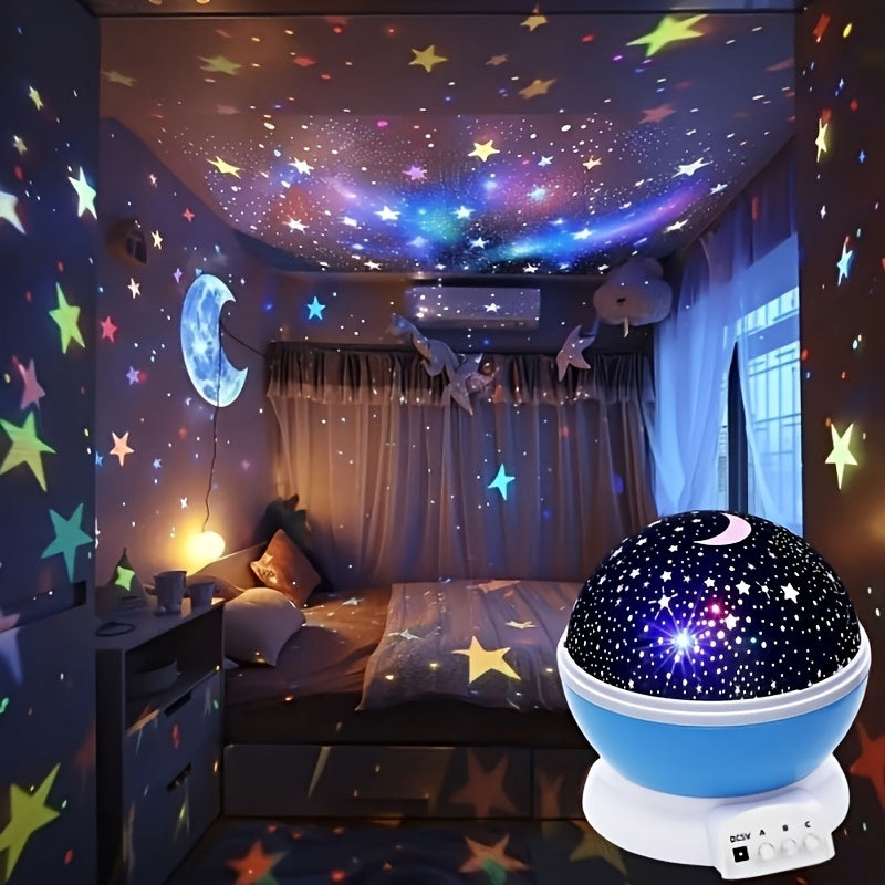 Lámpara de proyección 3D giratoria de estrellas y luna con 12 modos de color, acabado en metal pulido, diseño autónomo para decoración de habitación y fiestas, lámpara portátil para exteriores, alimentación por USB, para mayores de 14 años, iluminación d