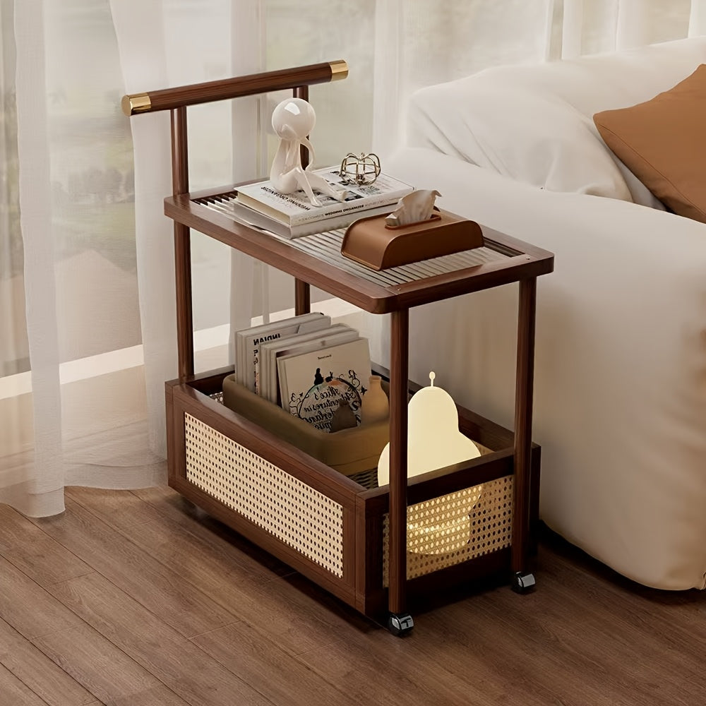Carro Rodante de Madera de Lujo con Cestas y Estantes para Almacenamiento - Juego de 1, Mesa Lateral Moderna Multifuncional para Sala de Estar, Dormitorio, Oficina - Fácil Montaje, Organizador Móvil Compacto, Estantes Prácticos, Repisas Utilitarias