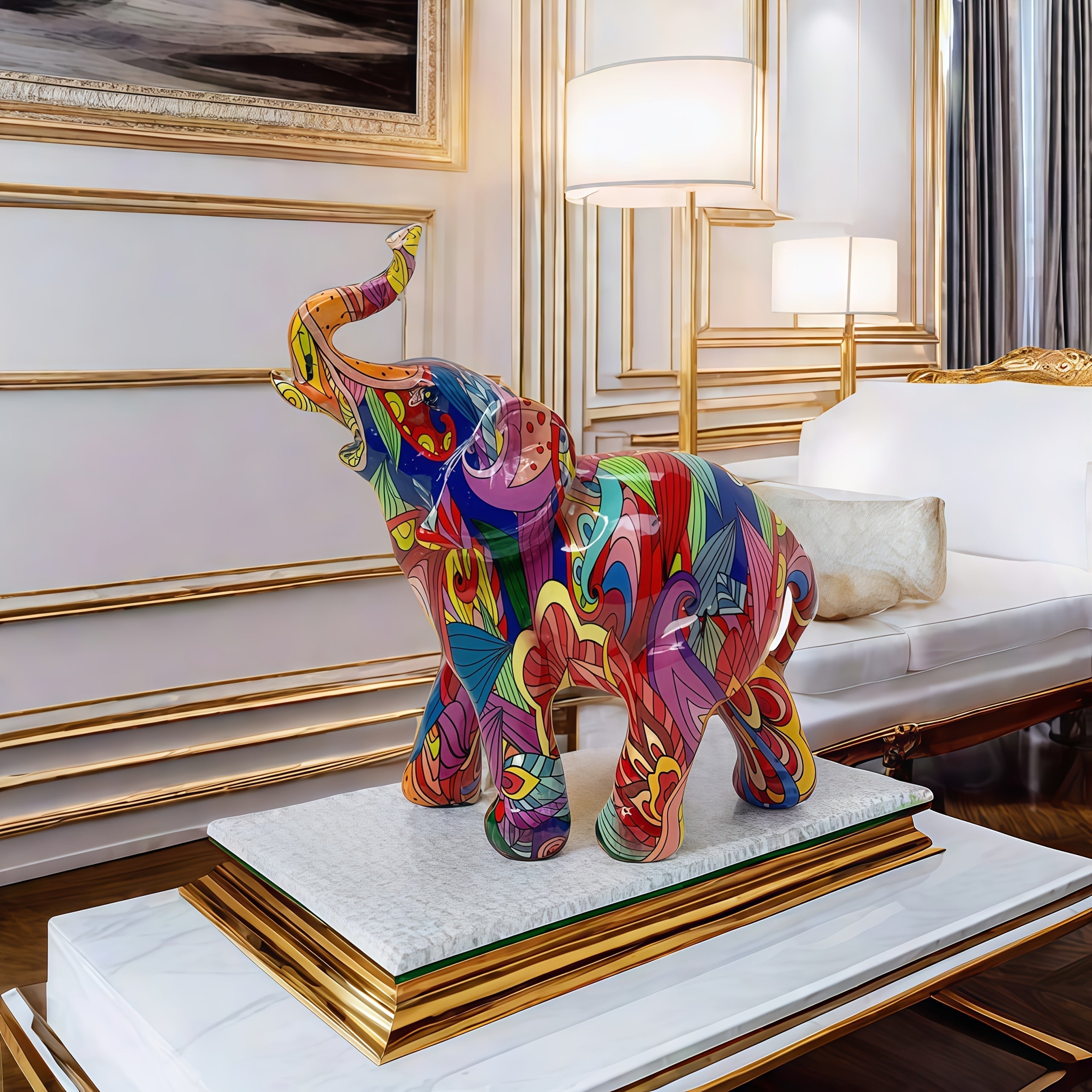 1pc Estatua de resina de elefante colorida, decoración versátil para el hogar para la sala de estar, el soporte de TV, el estudio, la oficina - Ideal para Navidad, Acción de Gracias, Año Nuevo, Día de San Valentín, celebraciones univer