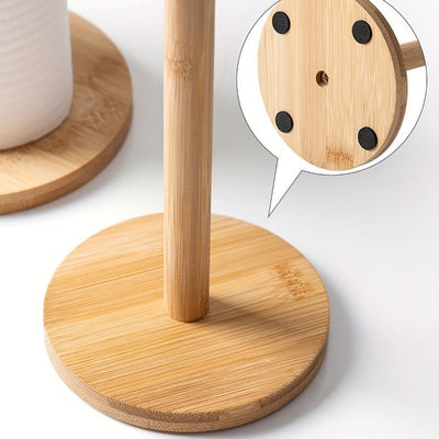 Portarrollos de bambú rústico, 1 unidad - Soporte redondo para cocina y baño, dispensador de madera estilo granja con instalación autoadhesiva, acabado natural, decoración y accesorio para baño