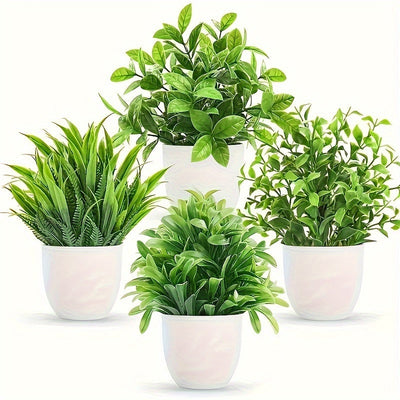 Juego de 4 Plantas de Eucalipto en Maceta Realistas - Perfecto para Decoración de Hogar y Oficina, Incluye Contenedores