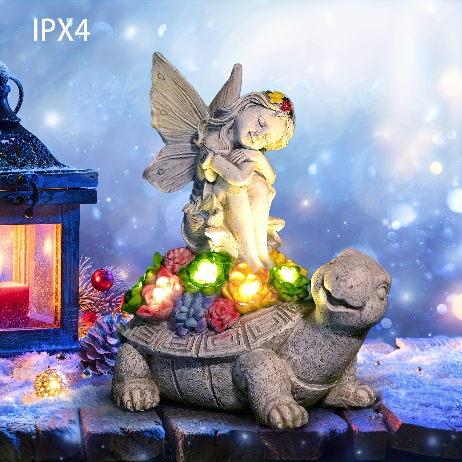 1pc Estatua de Jardín LED con Energía Solar - Ángel y Tortuga Decoración Exterior con Flores Coloridas, Diseño Duradero en Resina Resistente al Clima para Patio, Césped - Regalo Perfecto para Fiestas (Navidad, Halloween, Día de San Valentín), Adorno de J