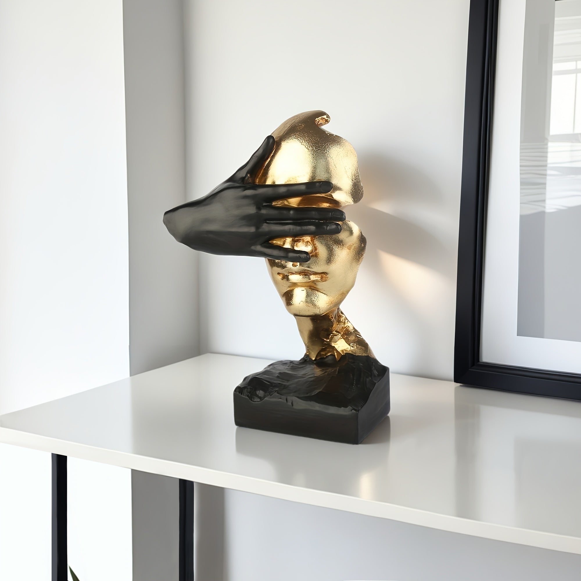 Elegante escultura abstracta negra y dorada - Arte de pared moderno para sala de estar, oficina o decoración de bar | Regalo ideal para el Día de San Valentín, el Día del Padre, el Día de la Madre