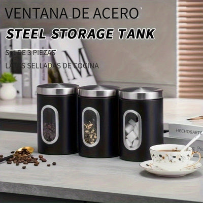 1pc Contenedor Hermético de Acero Inoxidable para Almacenamiento de Alimentos - Reutilizable, Tarro Metálico Redondo con Tapa Abatible para Granos de Café, Té, Azúcar y Más - Perfecto para la Organización de la Cocina