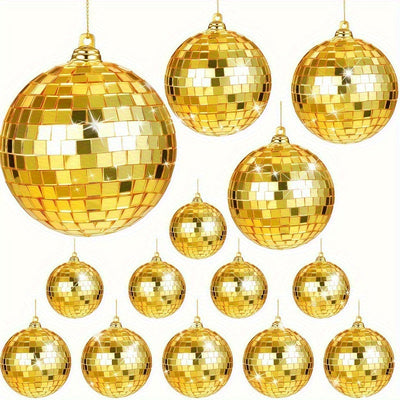 Juego de 15 piezas de esferas de espejo doradas - Tamaños variados, acabado dorado brillante para fiestas, cumpleaños y decoración del hogar - No se necesita electricidad, sin plumas, perfecto para ocasiones festivas, decoración festiva | Adornos brillan