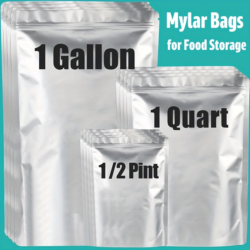 100 unidades, Bolsas de Mylar para almacenamiento de alimentos, 10 mil de grosor en 3 tamaños (3.79 L, 1 cuarto, 1/2 pinta) - De pie, con cierre hermético y sellado térmico para almacenamiento de alimentos a largo plazo