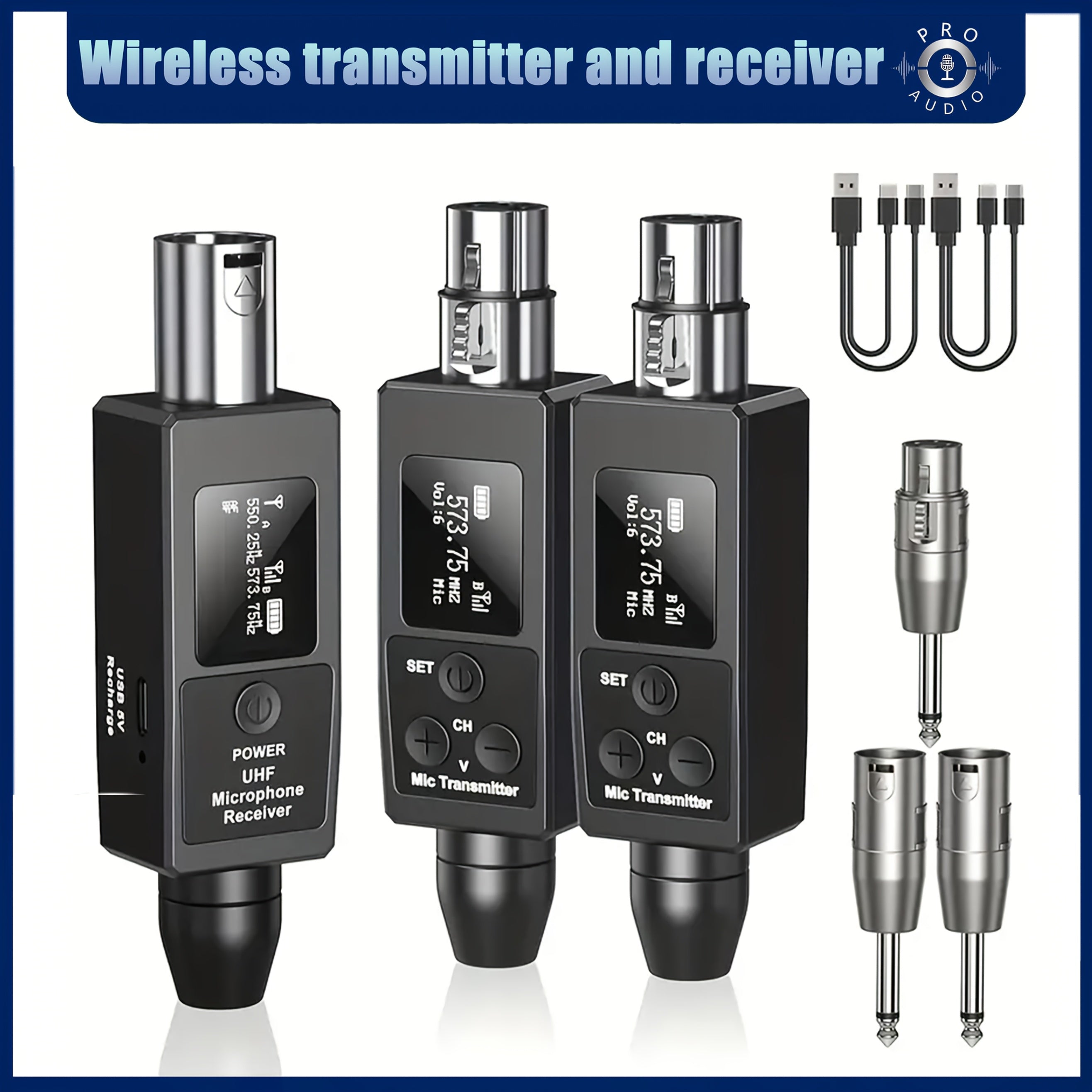 Transmisor y receptor sin varillas UHF con conexión tipo XLR para micrófono, sistema de microfonía inalámbrica compatible con micrófonos dinámicos/condensadores y mezcladoras de audio, adecuado para sistemas PA