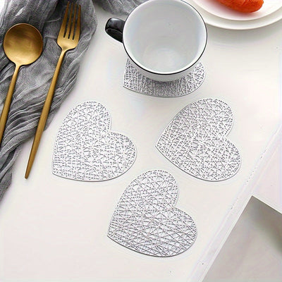 1 Juego De 4 Piezas, Posavasos, Creativo Posavasos En Forma De Corazón Pequeño Con Forma De Amor, Posavasos Decorativos Para El Hogar, Posavasos De Aislamiento Térmico De PVC Con Efecto Bronceado, Posavasos Antideslizantes Para Café, Decoración De Mesa D