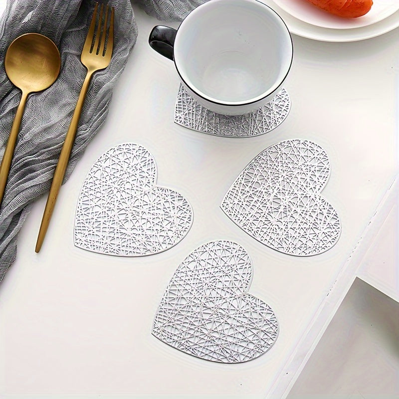 1 Juego De 4 Piezas, Posavasos, Creativo Posavasos En Forma De Corazón Pequeño Con Forma De Amor, Posavasos Decorativos Para El Hogar, Posavasos De Aislamiento Térmico De PVC Con Efecto Bronceado, Posavasos Antideslizantes Para Café, Decoración De Mesa D