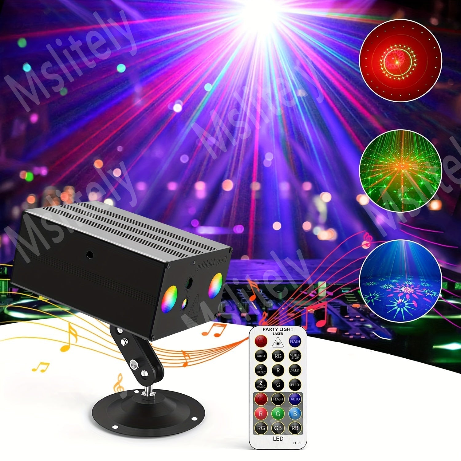 MSLITELY Square Double LED Party Laser Light - Vibrantes haces de colores, alimentación USB, batería no recargable, uso en interiores, iluminación de entretenimiento | Luz láser de colores | Calidad de construcción duradera, luces de fiesta