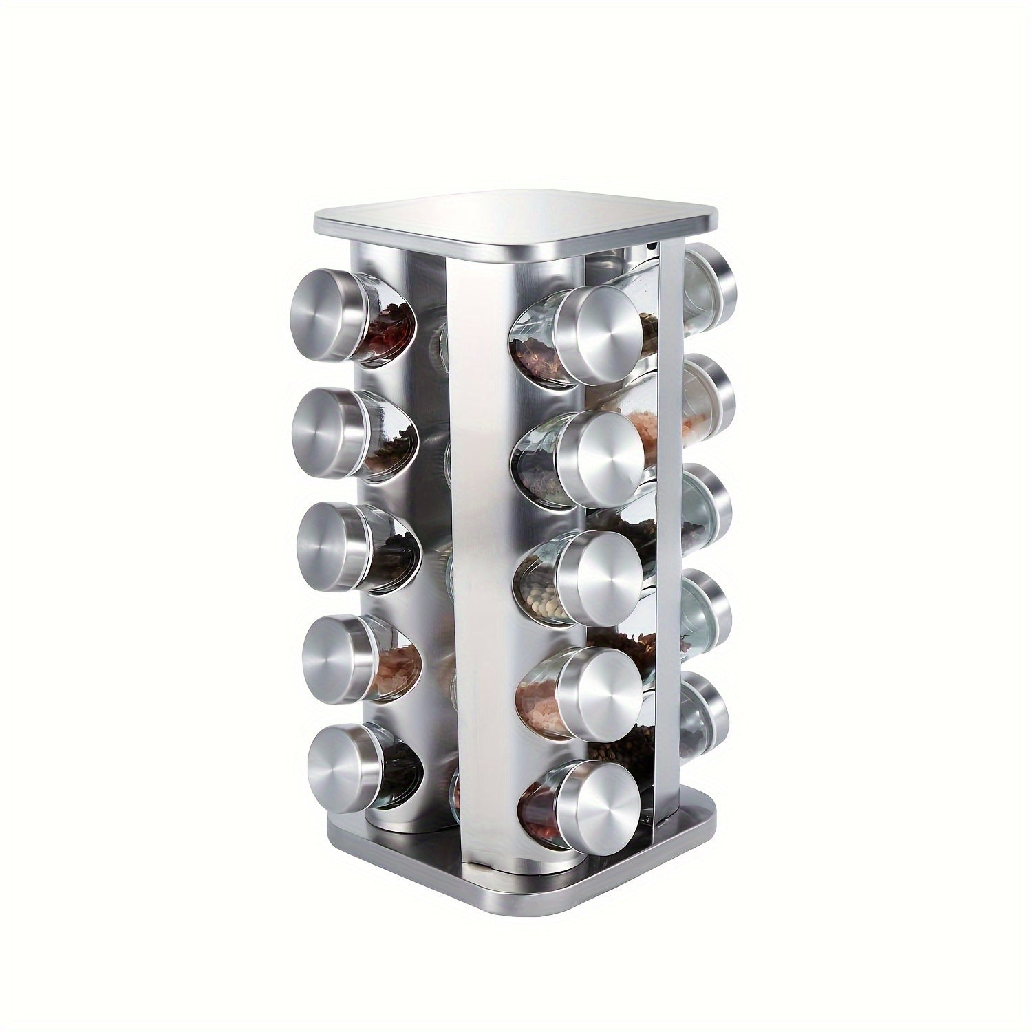 Organizador de Condimentos Giratorio de Acero Inoxidable con Tarros de Vidrio, 10 Diseños Festivos, Estante Multinivel para Cocina, Base Giratoria 360°, Ahorra Espacio en la Encimera
