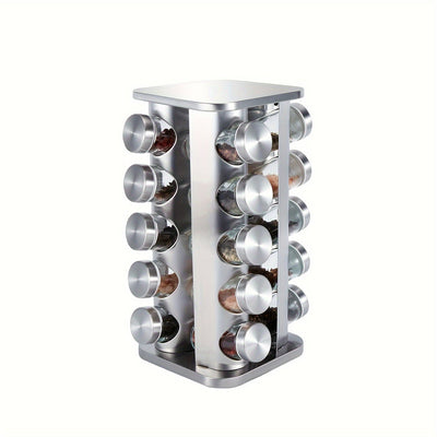 Organizador de Condimentos Giratorio de Acero Inoxidable con Tarros de Vidrio, 10 Diseños Festivos, Estante Multinivel para Cocina, Base Giratoria 360°, Ahorra Espacio en la Encimera