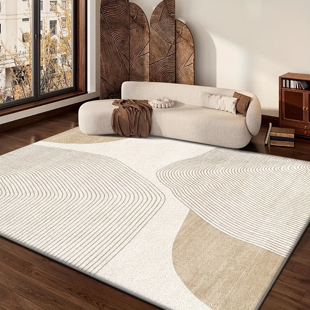 Alfombra de terciopelo con diseño geométrico abstracto, 850 g/m², antideslizante, lavable a máquina, liviana, de poliéster, para entrada, sala, dormitorio, uso en interiores, diseño minimalista moderno a rayas, decoración vintage para el hogar