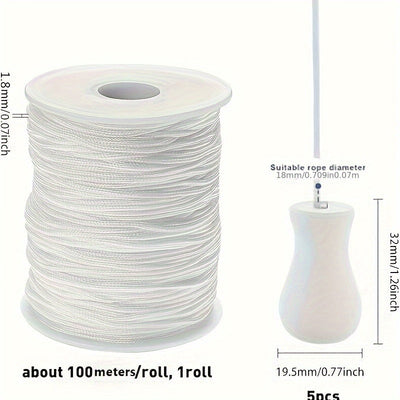 Cuerda trenzada de 100 metros de 1,8 mm con 5 cuentas de madera, adecuada para persianas, cortinas romanas de ventana y decoración de plantas de jardín.