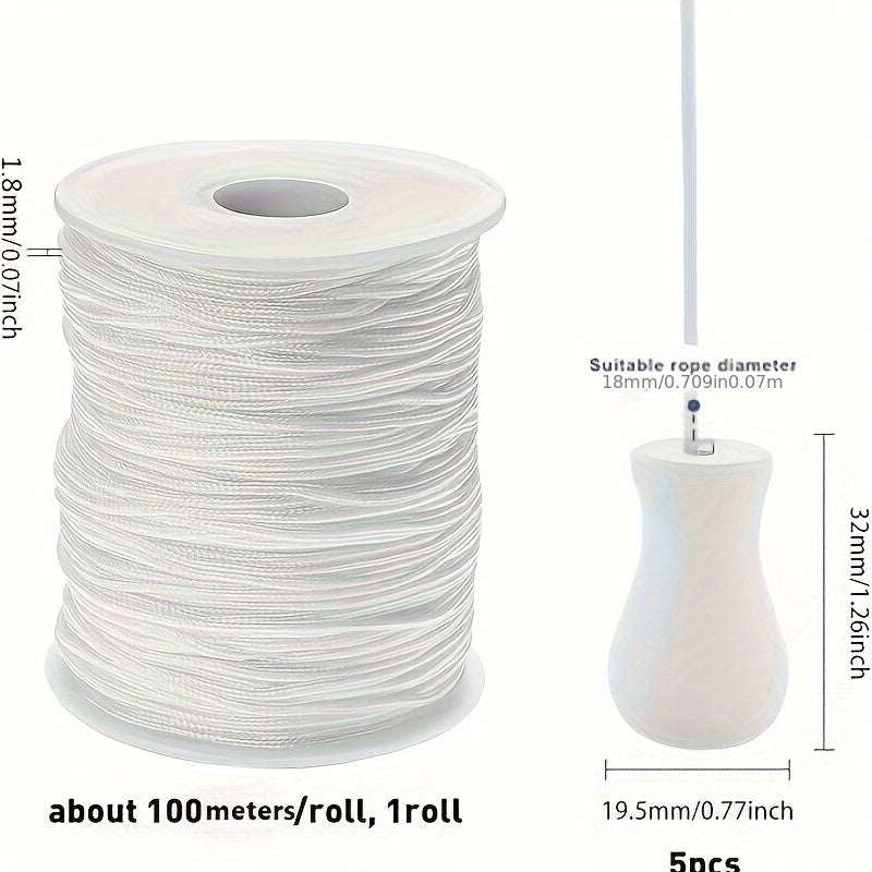 Cuerda trenzada de 100 metros de 1,8 mm con 5 cuentas de madera, adecuada para persianas, cortinas romanas de ventana y decoración de plantas de jardín.