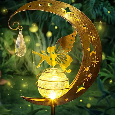 1 Luz de Jardín Solar Hada Luna de Hierro - Decoración Exquisita al Estilo Cuento de Hadas para Patios, Senderos y Gazebos