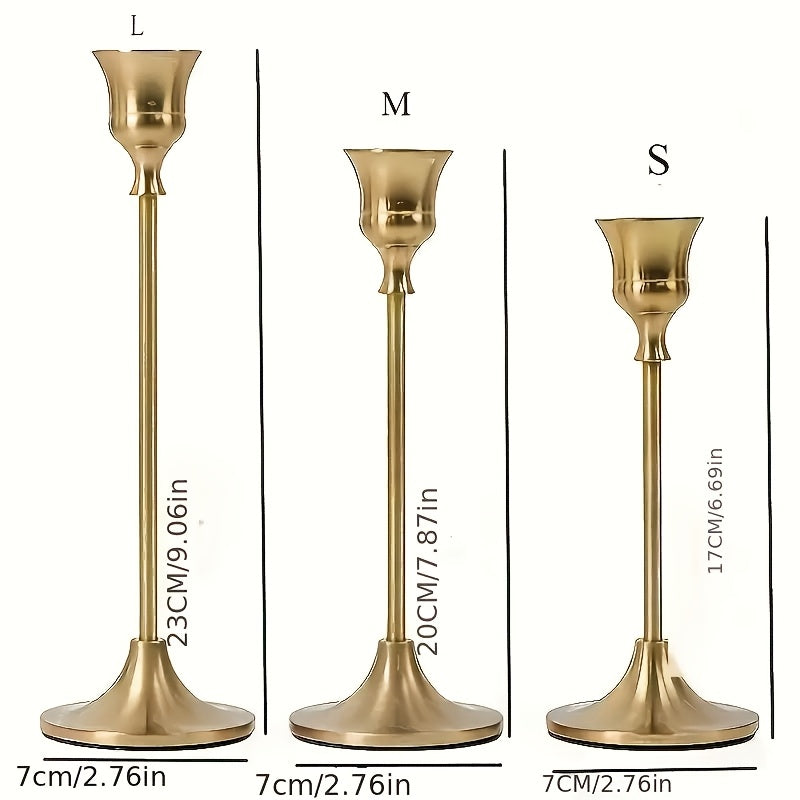 Conjunto de 3 Piezas de Portavelas de Metal - Portavelas Cónico, Adecuado para Halloween, Navidad, Decoración Central de Mesa de Fiestas, Set de Portavelas Largo de Metal Vintage, Portavelas Decorativo Columnar Sin Vela