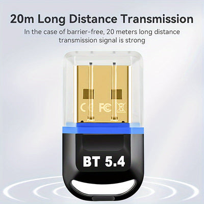 Adaptador inalámbrico USB BT 5.4, receptor USB inalámbrico, compatible con computadora/audífonos/teclado/ratón/altavoces y otros dispositivos, Windows 11/10/8.1 Plug and Play, retrocompatible automáticamente con versiones 5.3/5.1/5.0/4.2/4.1/4.0, ¡agrega