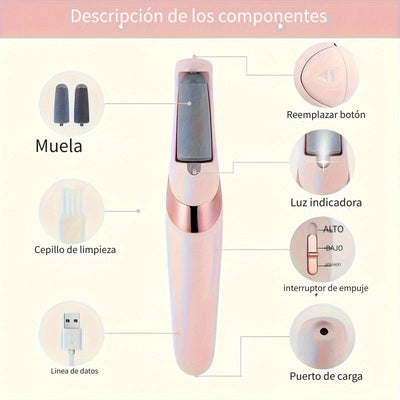 Removedor Eléctrico Recargable & Herramienta de Pedicura - USB Recargable, 400mAh, Portátil - Incluye Molinillo y Lima para Uñas - Ideal para uso en casa y viajes, kit de pedicura portátil