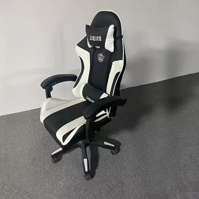 Silla ergonómica para juegos con cojín de látex y relleno de esponja, respaldo ajustable, marco de nailon resistente, mecanismo giratorio, material de madera dura y vidrio, apoyabrazos, para uso en el hogar y la oficina.