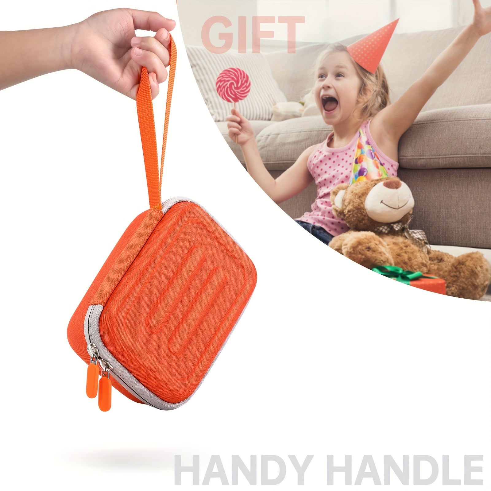 Yoto Mini Reproductor de Audio, Estuche de Transporte Protector - Organizador Portátil con Bolsillo de Malla, Material EVA Duradero, Ideal para Libros y Tarjetas Infantiles, Naranja y Gris, Estuche Organizador|Diseño Jocoso|Estuche Duradero de EVA, Organ