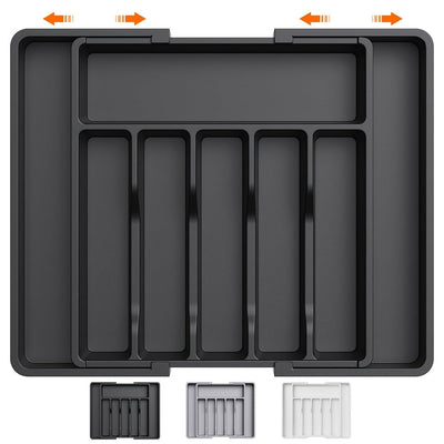 Organizador de Cajón para Cubiertos Plateados 1pc, Bandeja de Utensilios Expandible para Cocina, Soporte para Cubiertos y Cubertería Libre de BPA, Almacenamiento de Plástico Ajustable para Cucharas, Tenedores y Cuchillos, Grande
